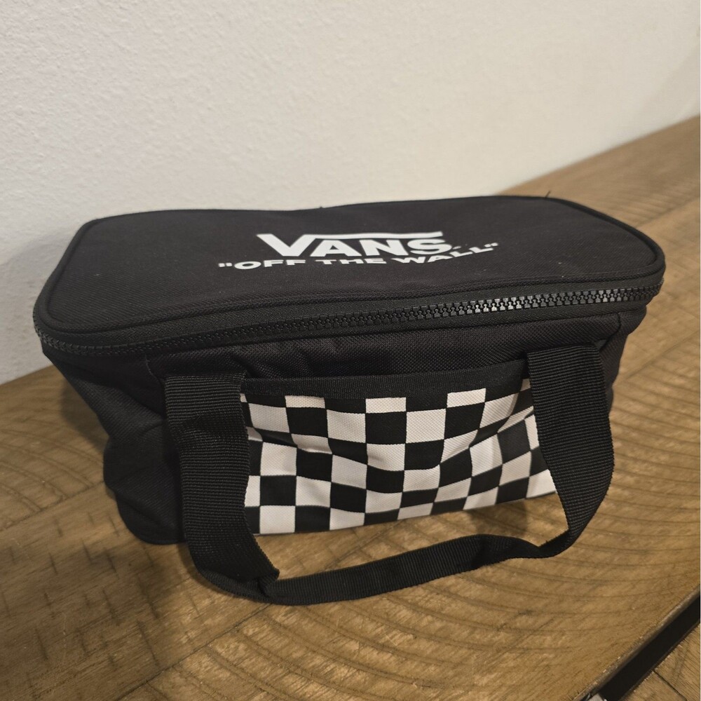 VANS "OFF THE WALL" ~ Insulated Lunch Bag Black Checkerboard Cooler Zip Tote